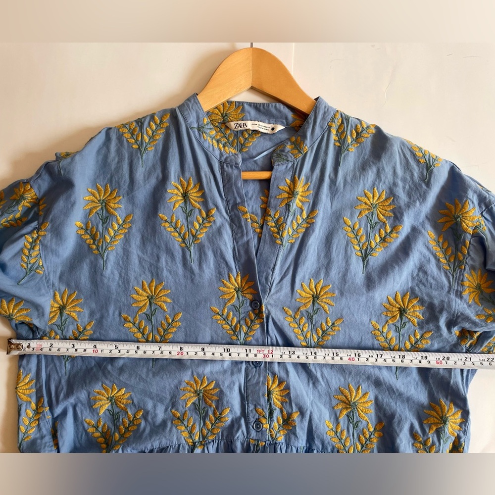 Zara Blue and Yellow Floral Long Sleeve Dress embroidered - Picture 8 of 10